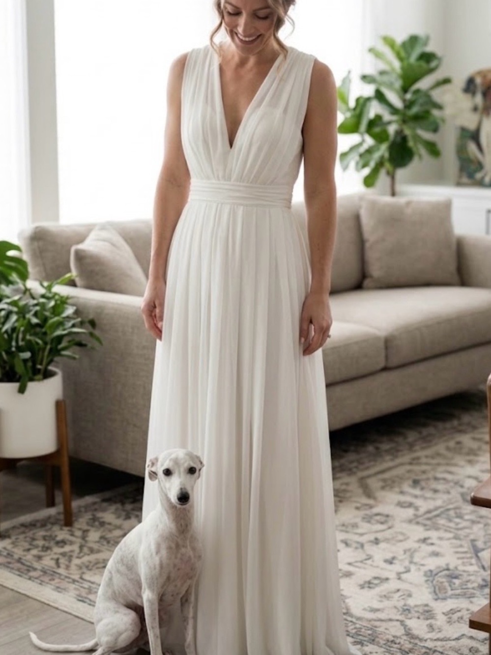 L’Agence for Intermix NWT White V-Neck Sleeveless Maxi / Wedding Dress Size 0